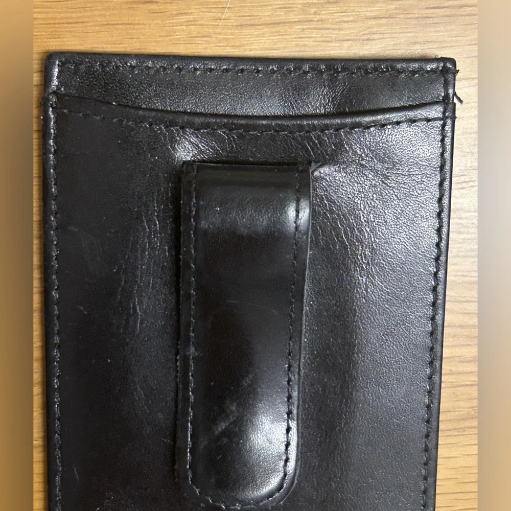 Black Leather Slim Card Holder Wallet with clip